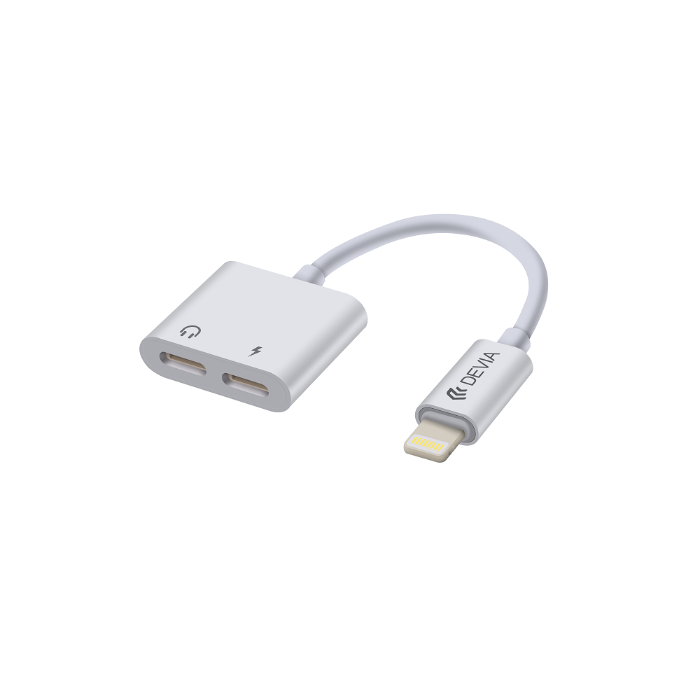 DEVIA-Smart-2-in-1-Dual-Lightning-Adapter-Charging-Splitter-Audio-Cable-White