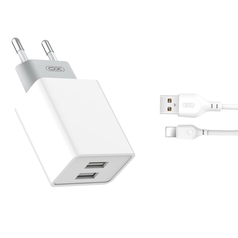 XO-L65-wall-charger-2x-USB-24A-Lighning-cable-white