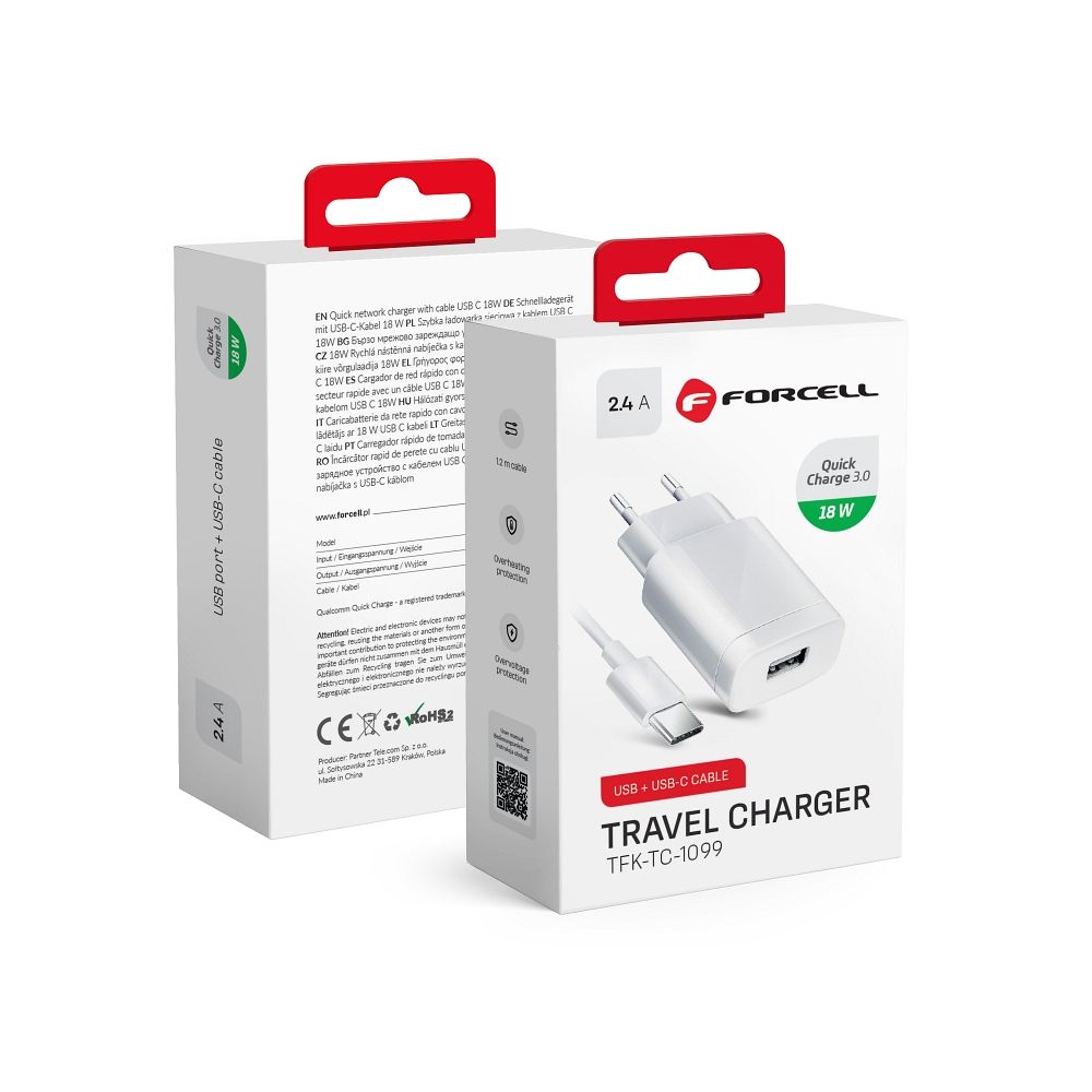 Forcell-Travel-Charger-USB-and-type-C-Cable-24A-Quick-Charge-3.0-function-18W-44407