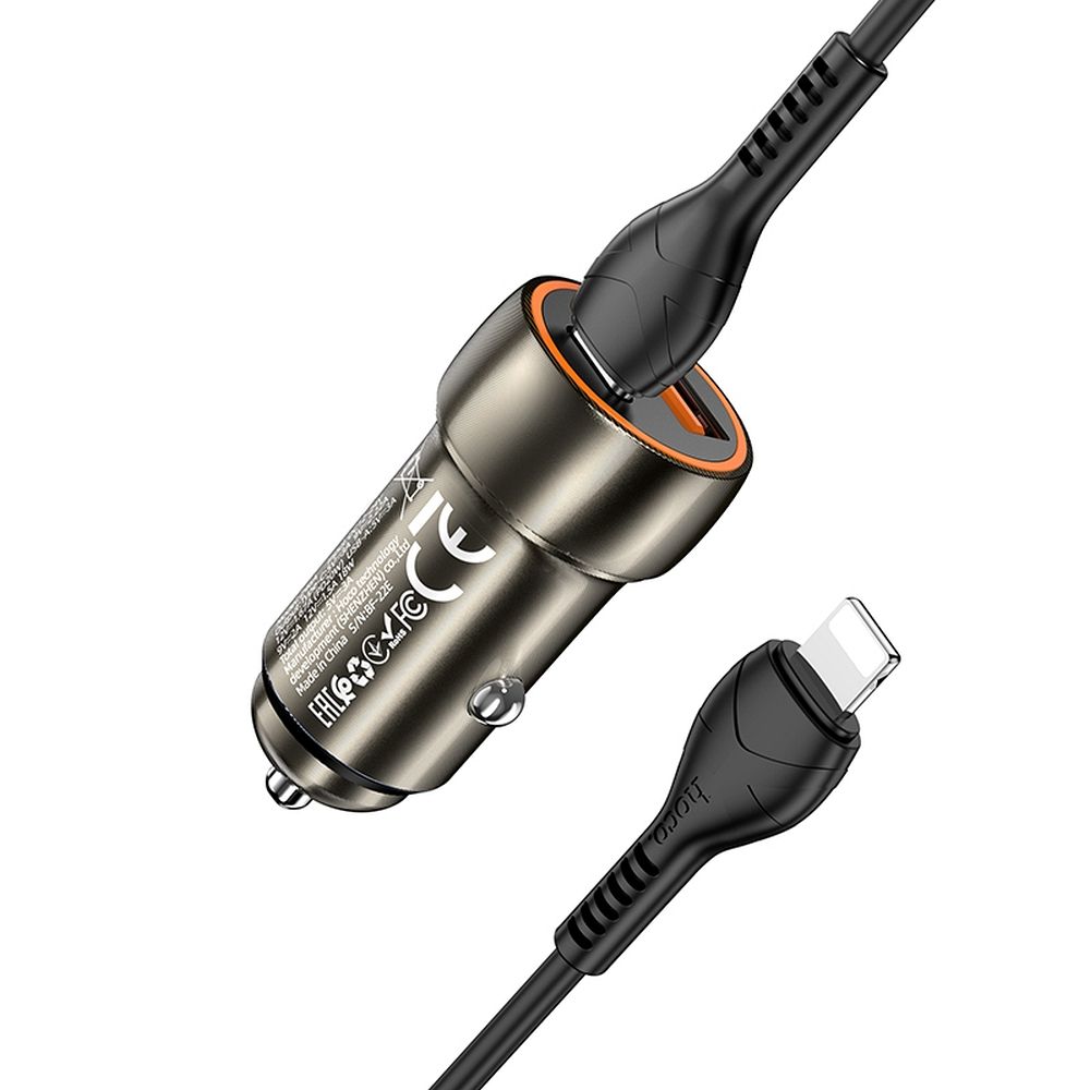 HOCO-Z46-car-charger-Type-C-USB-QC3.0-Power-Delivery-20W-with-cable-Lightning-metal-gray-48145