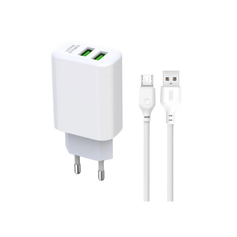 XO-L85-wall-charger-2x-USB-24A-microUSB-cable-white-47801