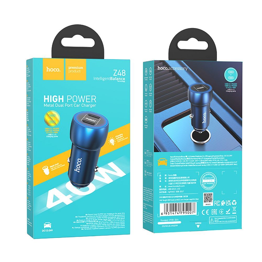 HOCO-Z48-car-charger-2x-Type-C-PD-40W-sapphire-blue-48742
