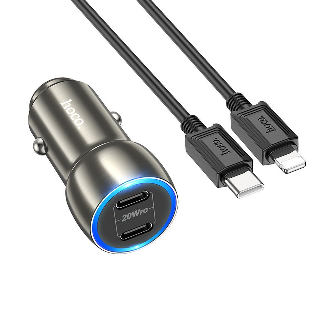 HOCO-Z48-car-charger-2x-Type-C-cable-Type-C-to-iPhone-Lightning-8-pin-PD-40W-metal-gray-48749