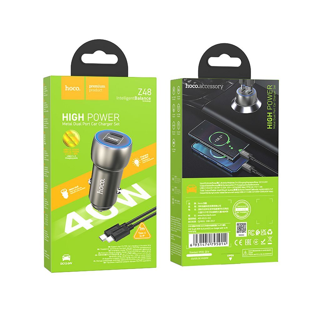 HOCO-Z48-car-charger-2x-Type-C-cable-Type-C-to-iPhone-Lightning-8-pin-PD-40W-sapphire-blue-48757
