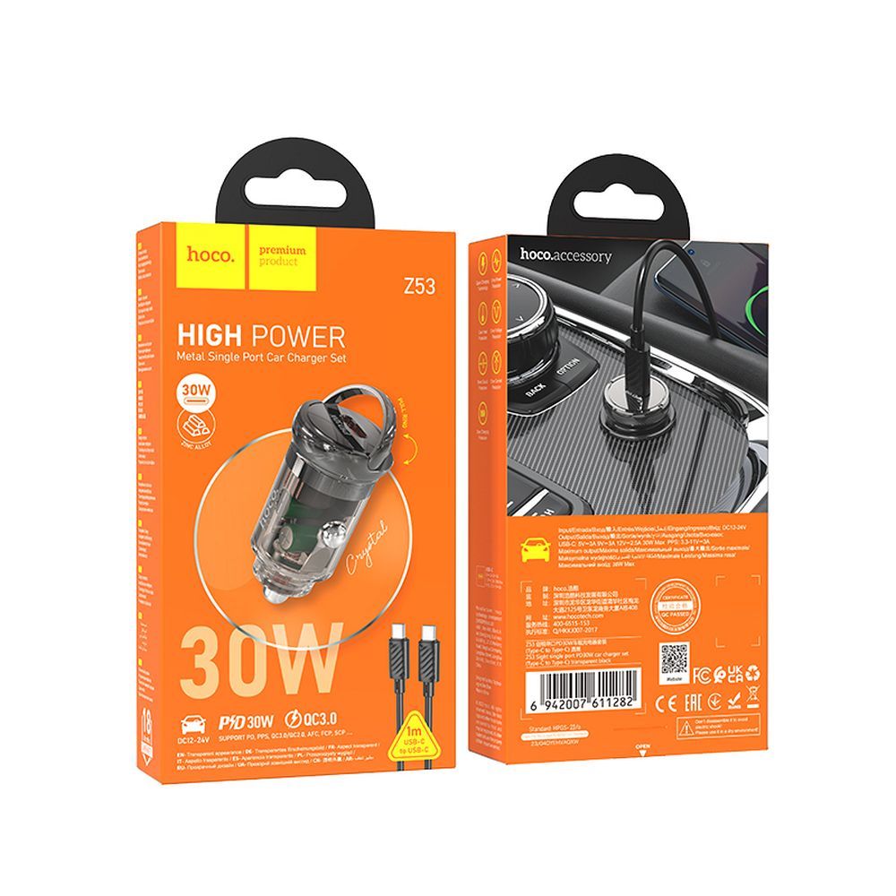 HOCO-Z53-car-charger-Type-C-cable-Type-C-to-Type-C-PD-30W-black-49813