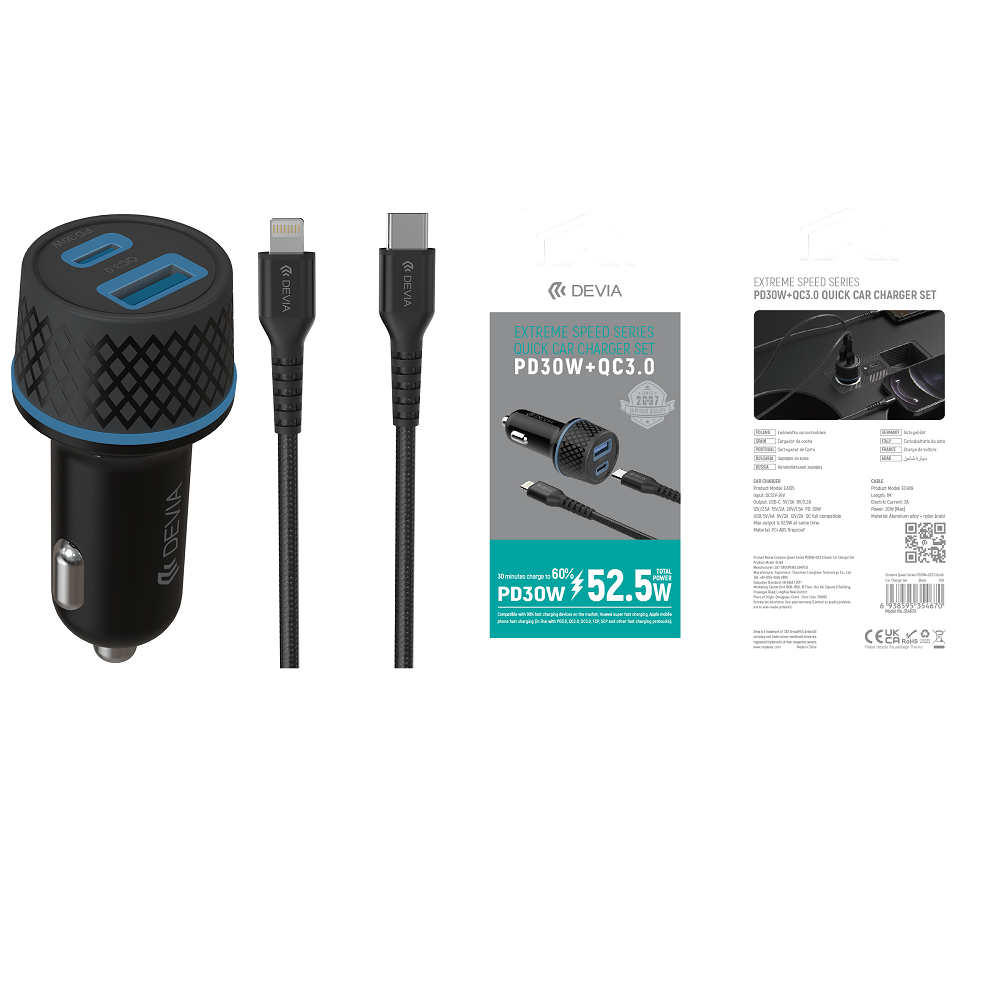 DEVIA-Extreme-speed-series-PD30WQC-full-compatible-PD-car-charger-suit-Cable-Lightning