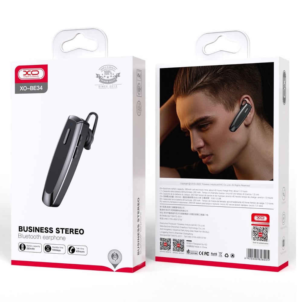 XO-BE34-Earbud-Bluetooth-Handsfree-Black-50287