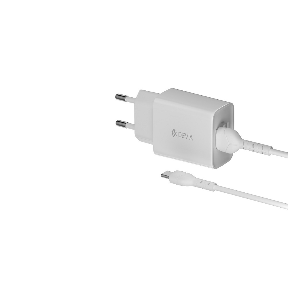Devia-wall-charger-Smart-2x-USB-24A-white-USB-C-cable-50956