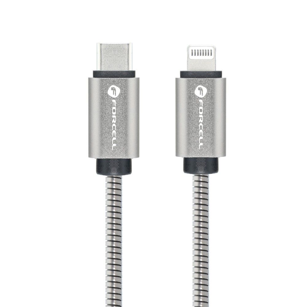 FORCELL-cable-Type-C-to-iPhone-Lightning-8-pin-QC3.0-PD-27W-Metal-C238-1m-silver-50818
