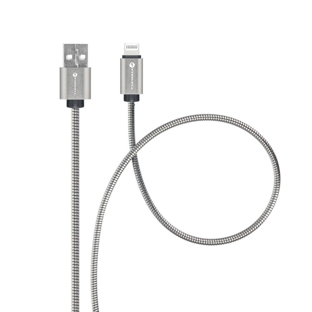 FORCELL-cable-USB-to-iPhone-Lightning-8-pin-24A-12W-Metal-C236-1m-silver-50879