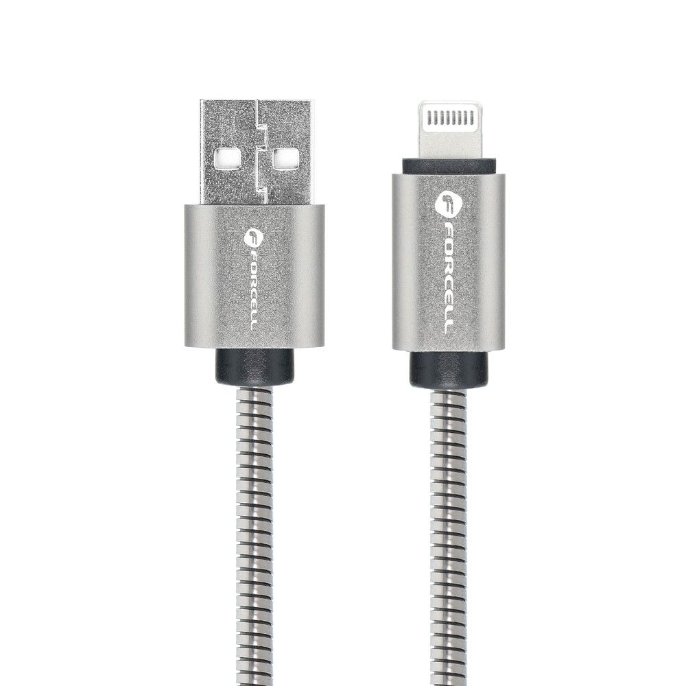 FORCELL-cable-USB-to-iPhone-Lightning-8-pin-24A-12W-Metal-C236-1m-silver-50880