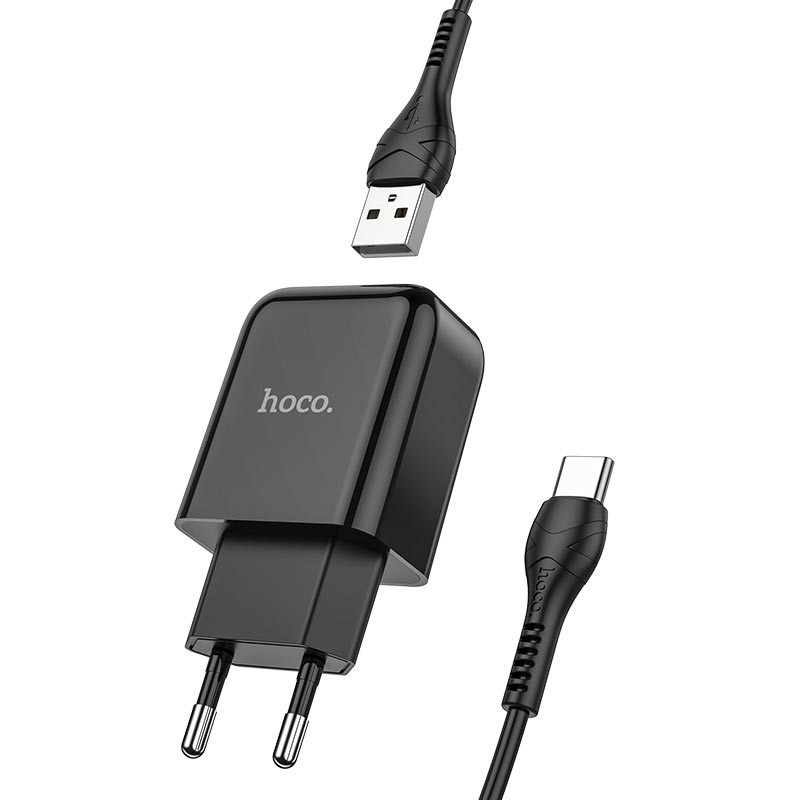 HOCO-N2-VIGOUR-SINGLE-USB-TRAVEL-CHARGER-21A-SET-TYPE-C-BLACK