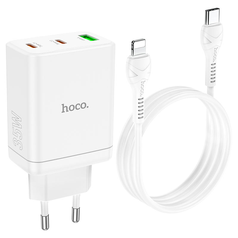 HOCO-N33-charger-2-x-Type-C-USB-A-cable-Type-C-to-Lightning-PD-QC3.0-3A-35W-white-51490