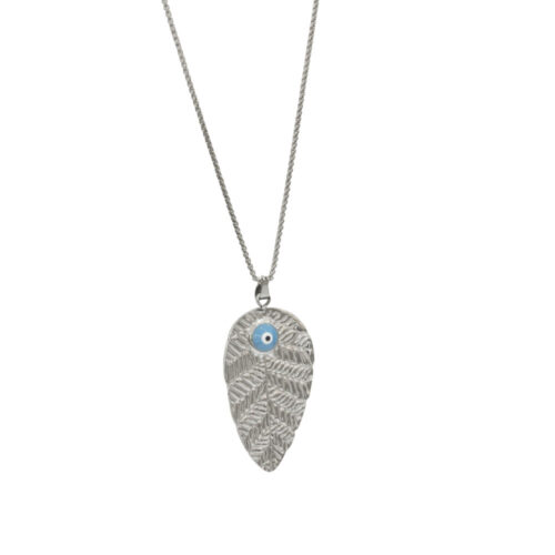 Γυναικείο Ατσάλινο Κολιέ Φύλλο Με Ματάκι - Women's Steel Leaf Necklace With Eye