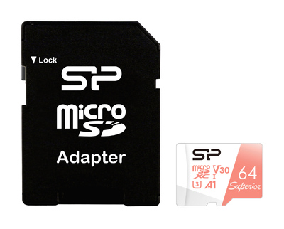 SILICON POWER κάρτα μνήμης microSDXC Superior, 64GB, C10 UHS-I U3 A1 V30