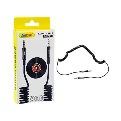 Andowl Καλώδιο Ήχου 3.5mm Jack Αρσενικό σε 3.5mm Jack Αρσενικό Σπιράλ Μαύρο 2m Q-YP111 - Audio Cable