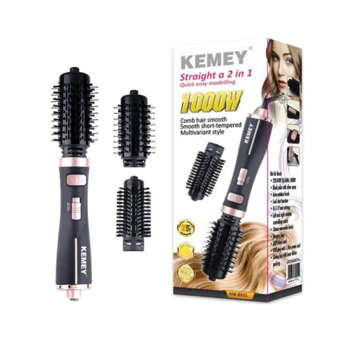 KEMEY Πιστολάκι – Βούρτσα Μαλλιών 2 σε 1 1000W με Εναλλάξιμες Κεφαλές KM-8021 - Hot Air Brush