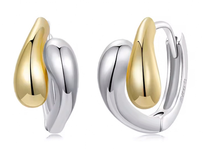 BAMOER σκουλαρίκια κρίκοι BSE1139, ασήμι 925, χρυσό/ασημί