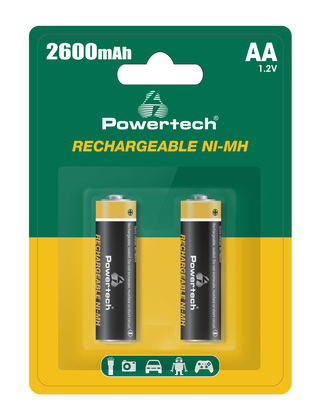 POWERTECH επαναφορτιζόμενες μπαταρίες NI-MH PT-1404, AA, 2600mah, 1.2V, 2τμχ
