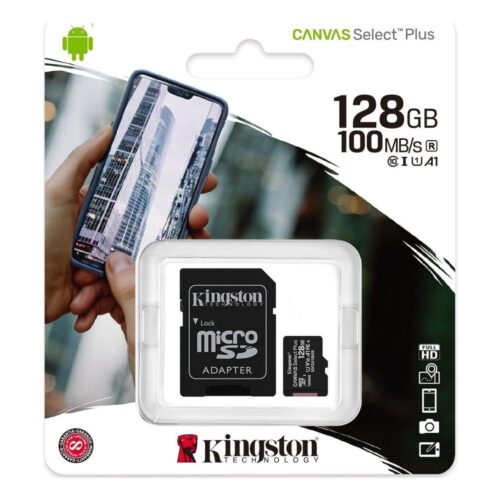 Kingston Canvas Select Plus microSDXC 128GB Class 10 U1 V10 A1 UHS-I με αντάπτορα