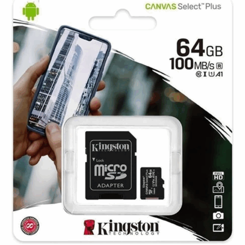 Kingston Canvas Select Plus microSDXC 64GB Class 10 U1 V10 A1 UHS-I με αντάπτορα