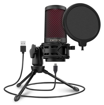 CMTECK επιτραπέζιο μικρόφωνο XM550 με pop φίλτρο, καρδιοειδές, USB, μαύρο