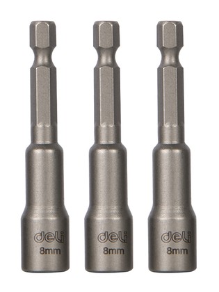 DELI σετ καρυδάκια DL4808T για δραπανοκατσάβιδο, μαγνητικά, 8mm, εξάγωνα, 3τμχ