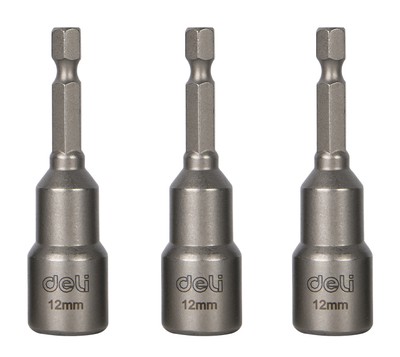 DELI σετ καρυδάκια DL4810T για δραπανοκατσάβιδο, μαγνητικά, 12mm, εξάγωνα, 3τμχ