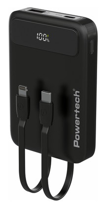POWERTECH power bank με καλώδια και οθόνη PT-1417 10000mAh, 22.5W, μαύρο