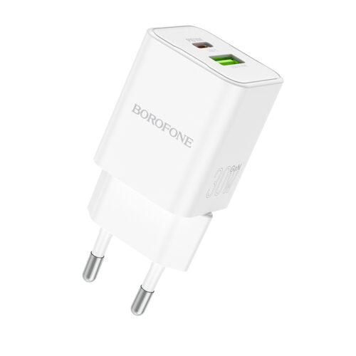 Borofone Wall charger BN14 Royal GaN - USB + Type C - QC 3.0 PD 30W white