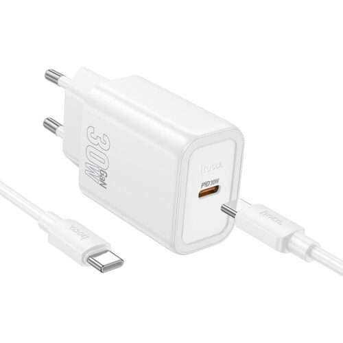 Hoco N62 wall charger 1*USB-C + Type-C to Type-C PD QC 30W white