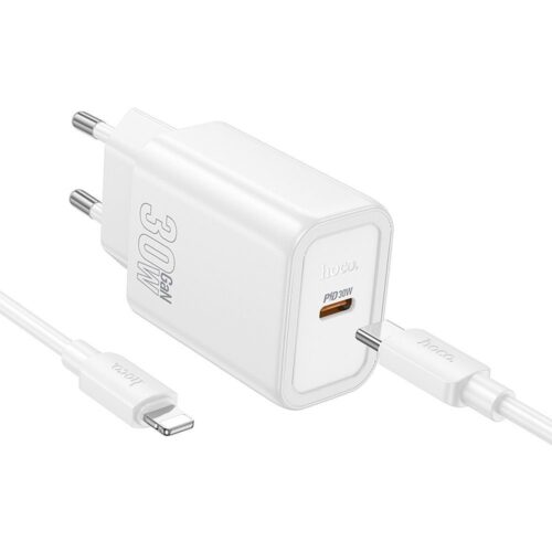 Hoco N62 wall charger 1*USB-C + Type-C to Lightning cable PD QC 30W white