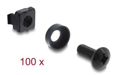DELOCK σετ βίδες με παξιμάδια 42434 για rack, M6/16mm, μαύρο, 100τμχ