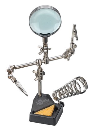 GOOBAY βάση στήριξης πλακέτας 76560 με μεγεθυντικό φακό & θέση για κολλητήρι, 2x βραχίονες, μαύρη