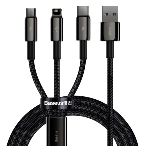 BASEUS Cable 3 in 1, USB-A to Lightning + USB-C + Micro USB, 1.5 m, 3.5A, Tungsten Gold, CAMLTWJ-01 black