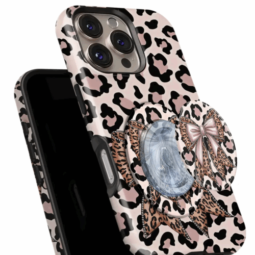 Θήκη iPhone για Όλα τα μοντέλα 3D Design Με PopSocket και Σχέδιο Leopard Bow (Κωδ:1081)