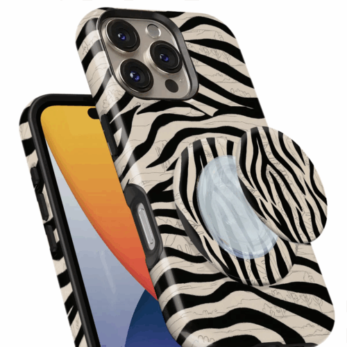 Θήκη iPhone για Όλα τα μοντέλα 3D Design Με PopSocket και Σχέδιο Zebra In The Wild (Κωδ:1095)