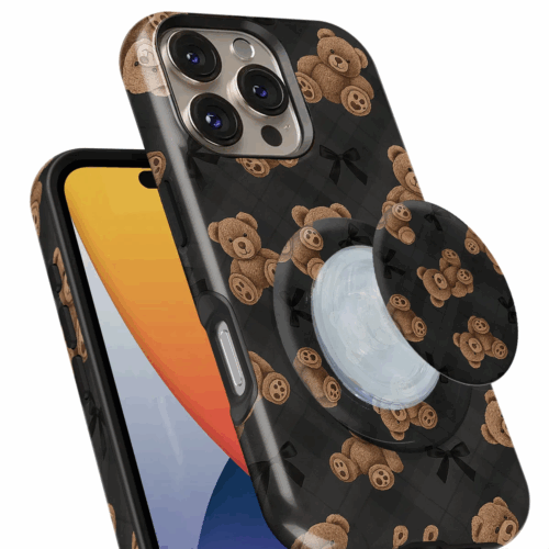 Θήκη iPhone για Όλα τα μοντέλα 3D Design Με PopSocket και Σχέδιο Teddy Bears Black (Κωδ:1097)