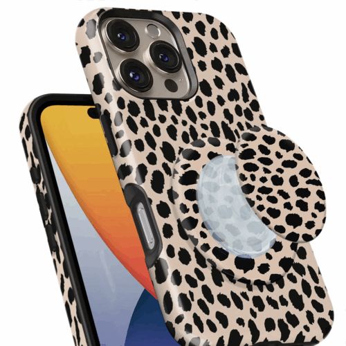 Θήκη iPhone για Όλα τα μοντέλα 3D Design Με PopSocket και Σχέδιο Beige Leopard (Κωδ:1101)