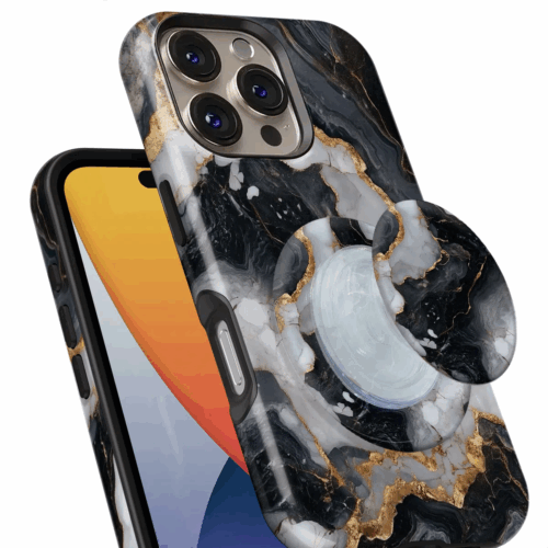 Θήκη iPhone για Όλα τα μοντέλα 3D Design Με PopSocket και Σχέδιο Royal Marble (Κωδ:1103)