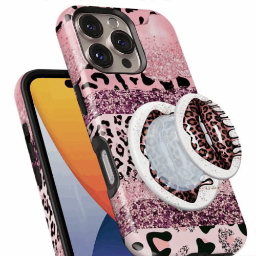 Θήκη iPhone για Όλα τα μοντέλα 3D Design Με PopSocket και Σχέδιο Lips and Glitter (Κωδ:1105)