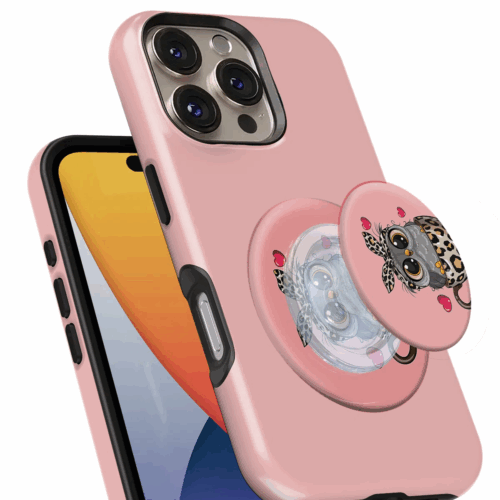 Θήκη iPhone για Όλα τα μοντέλα 3D Design Με PopSocket και Σχέδιο Pink Owl (Κωδ:1109)