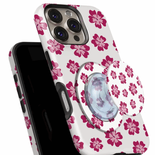 Θήκη Samsung για Όλα τα μοντέλα 3D Design Με PopSocket και Σχέδιο Pink Flowers (Κωδ:1080)