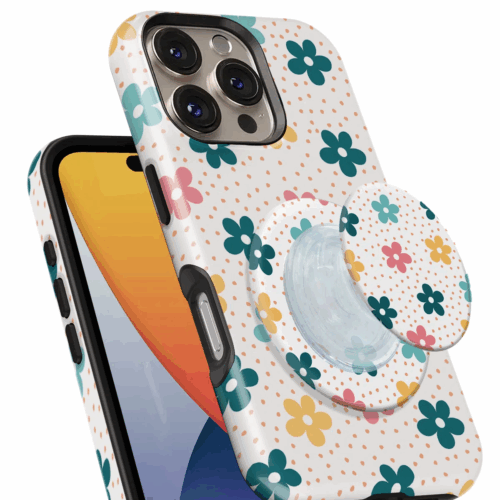 Θήκη Samsung για Όλα τα μοντέλα 3D Design Με PopSocket και Σχέδιο Retro Flowers (Κωδ:1087)