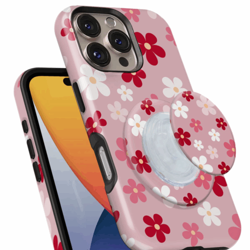 Θήκη Samsung για Όλα τα μοντέλα 3D Design Με PopSocket και Σχέδιο Pink Daisies (Κωδ:1088)
