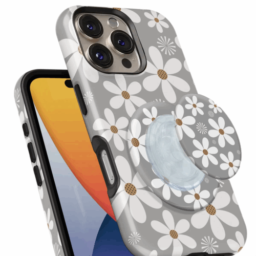 Θήκη Samsung για Όλα τα μοντέλα 3D Design Με PopSocket και Σχέδιο Gray Daisies (Κωδ:1089)