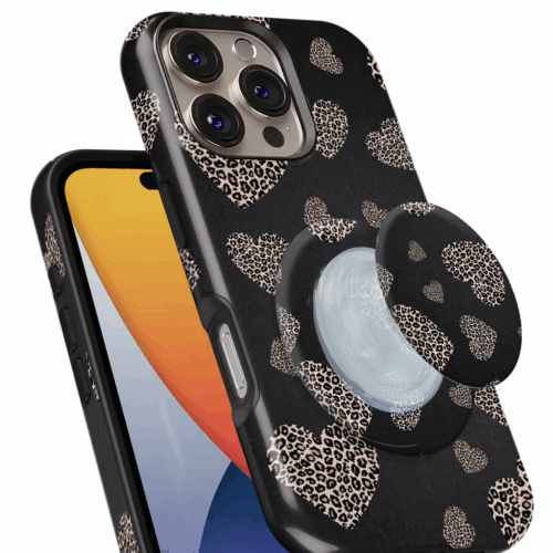 Θήκη Samsung για Όλα τα μοντέλα 3D Design Με PopSocket και Σχέδιο Leopard Hearts (Κωδ:1096)