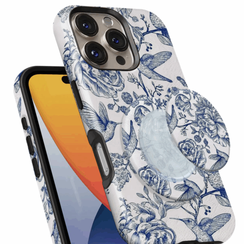 Θήκη Samsung για Όλα τα μοντέλα 3D Design Με PopSocket και Σχέδιο Blue Floral Art (Κωδ:1099)