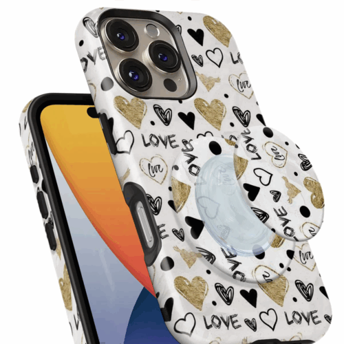 Θήκη Samsung για Όλα τα μοντέλα 3D Design Με PopSocket και Σχέδιο Love & Hearts (Κωδ:1100)