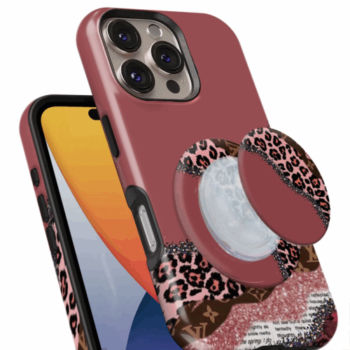 Θήκη Samsung για Όλα τα μοντέλα 3D Design Με PopSocket και Σχέδιο Pink Glitter Leopard (Κωδ:1102)